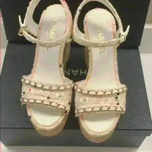 Chanel Tweed Wedge Sandals - Picture 3 of 8